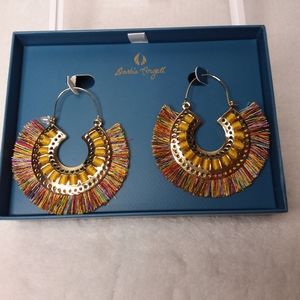 Hoop Pierce Earrings Gold Tone Fringe Darbie Angell